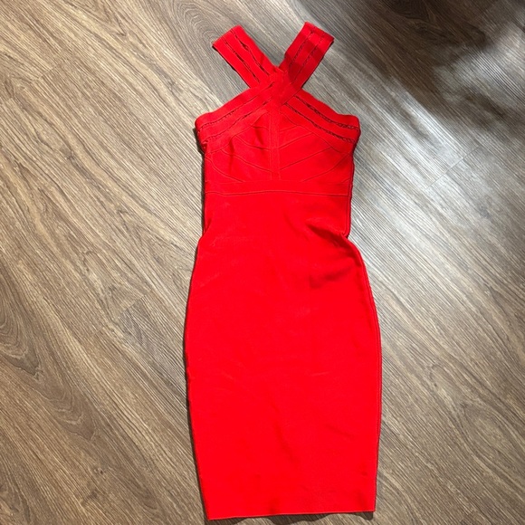 Elegant Red Women's Dress bodycon stretch - Picture 1 of 7